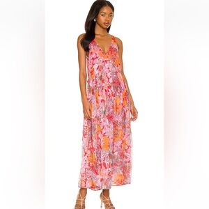 Free People Sleeveless Floral Maxi Dress in Pink & Orange